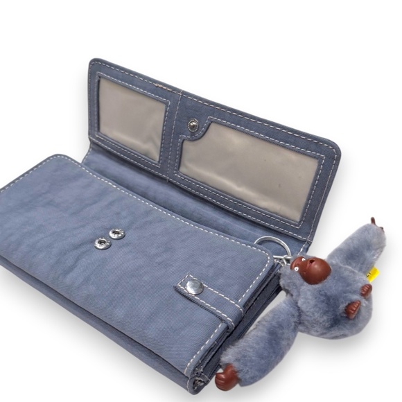 Kipling Blue Nylon Tri-Fold Wallet w/ Monkey Keychain - Picture 2 of 6
